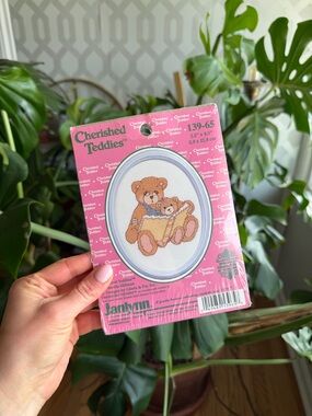 VTG Cherished Teddies Pink Bear Cross-Stitch Kit 3.5x4.5
